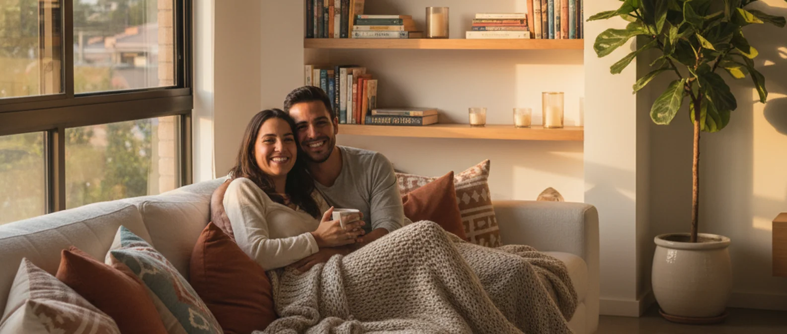 Pareja en hogar acogedor